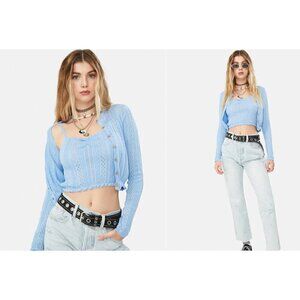 NWT BDG Size S-P Sky Pointelle Cardigan & Cami Twin Set Blue MSRP$59